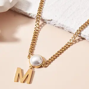 M Letter Pearl Pendant Light Luxury Necklace Collarbone Chain