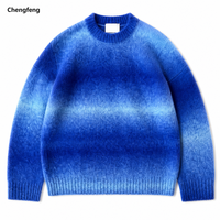 Pull à col rond pour homme, logo personnalisé, surdimensionné, dégradé bleu, tricoté en fourrure, pull à col rond, OEM ODM en gros