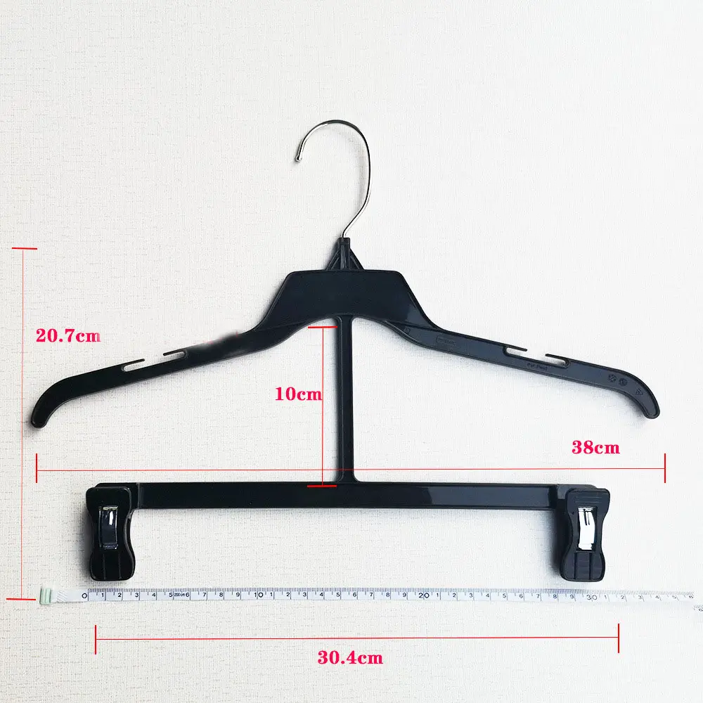 Factory Outlet Multi Size Durable Metal Hook Thin Black Plastic Top Hangers For Clothes