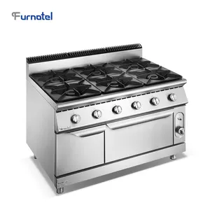 Peralatan memasak dapur restoran, pembakar Gas komersial 4/6 jangkauan memasak dengan Oven