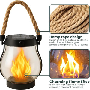 Solar Lantern Outdoor Led Flame <b>Light</b> Hemp <b>Rope</b> Hanging Camping Garden Lamp - Product Image 3