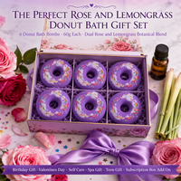 Coffret de 6 bombes de bain personnalisées en forme de donut, parfum rose et citronnelle, 60g, hydratantes et aromatiques, avec motif tourbillon nuage violet, en boîte cadeau OEM