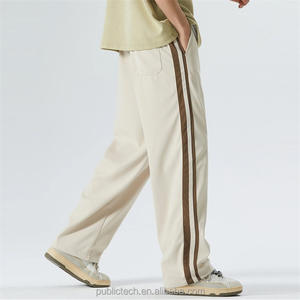 Custom Pants Sweatpants Manufacturer Men Contrast Tape Side Drawstring Waist Streetwear Casual Baggy Striped Wide <b>Leg</b> Pants - Product Image 5