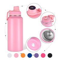 Bouteille d'eau sport intelligente à double paroi, 32 oz, en acier inoxydable 304, isolée sous vide, avec affichage de la température, anti-fuite, sans BPA
