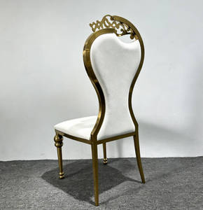 Sillas <span class=keywords><strong>de</strong></span> Acero Inoxidable Blancas con PU y Tallado Barroco Calado para Eventos, Bodas y Cenas - Product Image 3