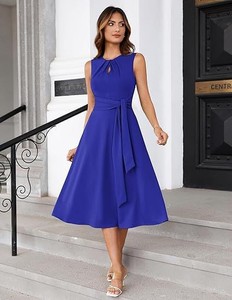Nuevo vestido de color liso a la moda para mujer, con cintura ajustada, diseño con cordones y un toque elegante. - Product Image 4