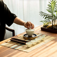 Tapis de thé en bambou tressé coloré, chemin de table enroulable, set de table pour cérémonie du thé Gongfu, ensemble Matcha, accessoire de vente au détail pour café