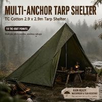 Tente en toile de coton TC 2,9 x 2,9 m 1,9 kg, quatre saisons, avec tirants droits, résistante à l'eau, portable, pour le camping, 19 points d'attache, abri