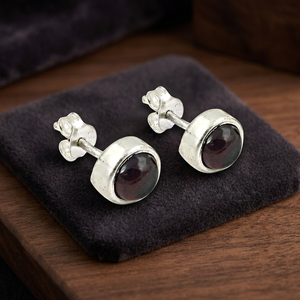 Art Palace 925 <b>Silver</b> <b>Stud</b> Earrings With Garnet Gemstone Bezel Setting Classic Women's Everyday Wear - Product Image 2