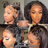 Perruques tressées sans colle en gros, en cheveux humains vierges naturels bruts, avec dentelle frontale transparente HD 360, perruques tressées complètes en dentelle pour femmes noires