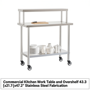 Commercial Kitchen <b>Work</b> <b>Table</b> With Overshelf 43.3 X21.7 X47.2 Stainless Steel Fabrication - Product Image 1