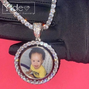 Custom Picture <strong>Pendant</strong> Iced Out Diamond Silver Circle Round Spinning <strong>Photo</strong> <strong>Pendant</strong> - Product Image 1
