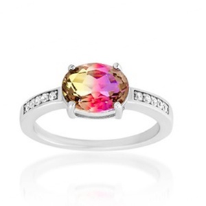 Bagues en argent sterling 925 avec améthyste simulée ou tourmaline pastèque - Product Image 1