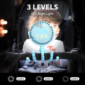 Ventilador Portátil con Forma de Pulpo para Cochecito de Bebé, 3 Velocidades, Luz LED, Funciona con Batería USB, Bajo Ruido, para Instalar en Casa - Product Image 3