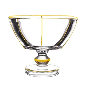 Light Luxury Triangle Glass Nuts Bowl with Gold Rim Modern Style Dry Fruit Snack Bowl with Standing Base for Wedding Decorations