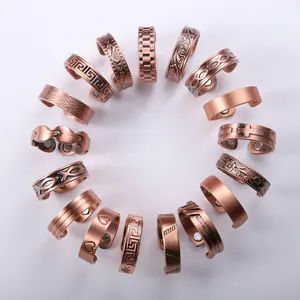 Klassieke Vinger Ring Vintage Magnetische Koperen Ring Gezonde Set Vrouwen Custom Verloving Bruiloft Mannen Verstelbare Koperen Ringen