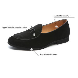 Mocassins de smoking en cuir véritable pour hommes, grandes tailles 37-44, gris, à bout rond, chaussures de mariage - Product Image 2