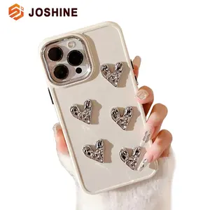 Fashion Shockproof Soft Silicone Electroplate 3D Love Heart Kawaii Cover Cute Girly Phone Cases for iphone 15 14 13 Pro Max