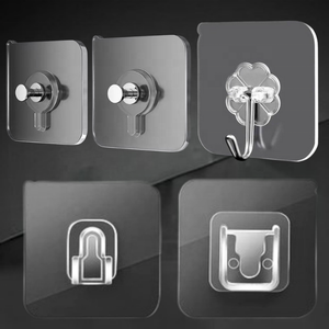 Crochet adhésif étanche réutilisable Transparent maison salle de bain cuisine bureau crochets muraux - Product Image 1