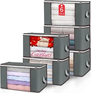 Bolsa de gran capacidad, organizador de almacenamiento de ropa plegable con ventana transparente, tela debajo de la cama, gran oferta
