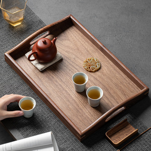 Plateau rectangulaire en bois de noyer You Ran avec poignée pour servir le thé - Product Image 2