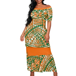 Conjunto de 2 Piezas de Vestido Puletasi Samoano Tropical Hawaiano con un Hombro Descubierto, Talla Grande para Mujer - Product Image 2