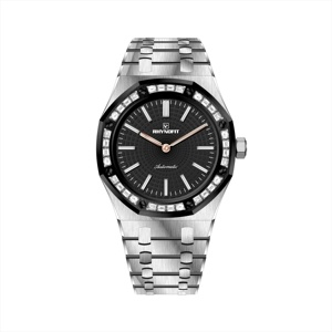 Polygonal <b>Watch</b> Case Solid Steel <b>Watch</b> Bracelet with Small Link Diamonds Bezel Screw Crown Indexes Dial Super Luminous Hands - Product Image 2