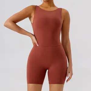 Women Nude Feeling Backless Sexy Compression Yoga Playsuits Breathable Butt Lift Scrunch Skinny Dance Bodysuit 2024