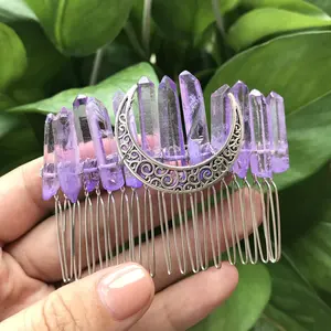 Peines para <span class=keywords><strong>el</strong></span> <span class=keywords><strong>Cabello</strong></span> <span class=keywords><strong>con</strong></span> Alambre de Latón y Cristales de Cuarzo de Colores, Tiara de Gemas de Cristal Reiki, Joyería para Fiestas, Bodas, Brujería, Mujeres - Product Image 3