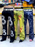 Jean Boyfriend Homme Délavé Léger Brodé Taille Mi-Haute Décontracté Streetwear pour Usage Quotidien