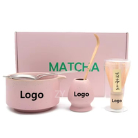 Ensemble d'outils pour matcha en céramique de haute qualité, cinq couleurs, boîte-cadeau rose avec logo personnalisé, vente en gros
