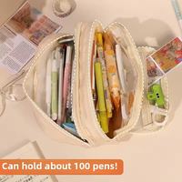 Trousse à crayons en toile à cinq couches avec fermeture éclair, grande capacité, style mignon avec correspondance des couleurs pour le rangement des stylos et des fournitures scolaires