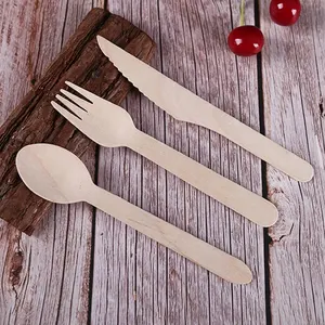 Biodegradable disposable cutlery fork and spoon spoon fork knife set wooden cutlery set with paper napkin