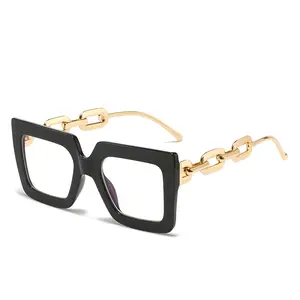 メタルチェーンPCフレーム眼鏡光学メガネファッションラージフレーム女性メガネスクエアカラフルなアイウェア