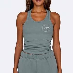 Logo personnalisé imprimé plaine vierge Slim Fit femme gilet caraco hauts en gros ajusté côtelé débardeur femme - Product Image 4