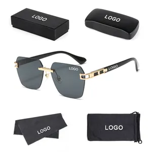 2024 Custom Logo Metal Sun Glasses Trending Sunglasses Men Luxury Brand Rimless Sunglasses