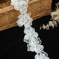 Pita renda bunga 3D putih dengan bordir bunga, elastis, dan lentur untuk pernikahan