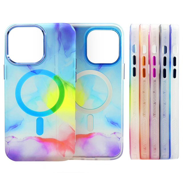 New IML Ink Pattern Shockproof Alloy Camera Matt Gradient Frosted Magnetic Waterproof Wireless Charging Luxury Mobile Phone Case