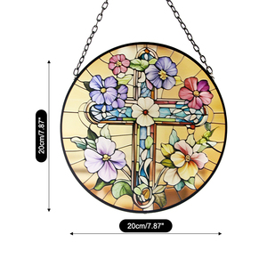Atrapasueños de Vitral de 7.8'' con Cruz y Flores Silvestres, Decoración Cristiana para Ventanas, Atrapasueños, Arte para Hogar y Jardín, Regalo - Product Image 2