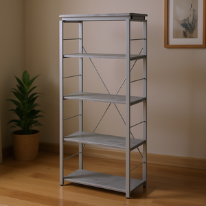 Libreria a 4 Ripiani in Metallo Argento e Grigio, Stile Industriale Moderno, Scaffale Autoportante per Soggiorno e Arredamento Casa - Product Image 2