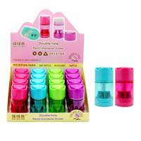 Taille-crayon conique à double trou pour gommes triangulaires, vente en gros directe d'usine, articles de papeterie pour enfants, offre spéciale