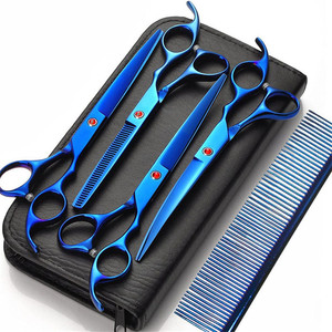 กรรไกรตัดแต่งขนสัตว์เคลือบสีฟ้า 7 นิ้ว สแตนเลสสตีล โค้งงอ สำหรับแมว ชุดอุปกรณ์กรูมมิ่งอเนกประสงค์ - Product Image 3