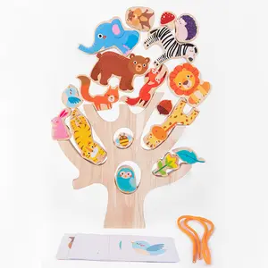 Commercio all'ingrosso basso Moq fai da te mani-on cervello educazione precoce foresta animale impilabile forma di albero blocchi di equilibrio in legno gioco giocattoli