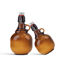 Bouteilles de bière et de boissons en verre ambré personnalisées de 380 ml, type Growler, avec bouchon à bascule et petite poignée