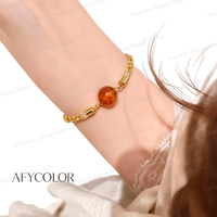Nouveau bracelet/jonc en ambre naturel pour femme, style minimaliste Hong Kong, cadeau vintage, mode quotidienne, vente en gros, BUSTYLE SS117
