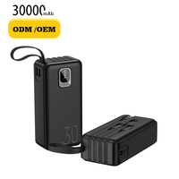 Batería Externa Portátil de Gran Capacidad con Correa para Colgar, Doble USB y Cable Integrado, 30000mAh, Personalizable para Regalos OEM, Superventas