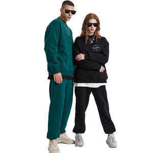 Sudadera de lana de invierno de peso pesado de alta calidad, conjunto de pantalones de chándal, pantalones con capucha de cuello redondo informales sueltos personalizados, pantalones holgados estampados - Product Image 2