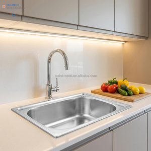 Lavello da <span class=keywords><strong>Cucina</strong></span> Moderno a Vasca Singola 530x380x180mm in Acciaio Inox SUS201 con <span class=keywords><strong>Sifone</strong></span> e Due Fori - Product Image 1