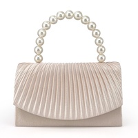 Abito da sera in raso con texture transfrontaliera pochette con patta plissettata di perle con fodera in poliestere chiusura aperta borsa alla moda 2025
