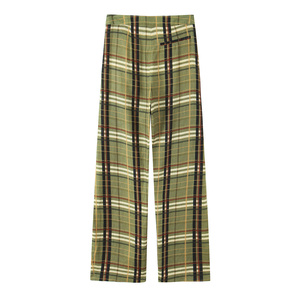 Pantaloni personalizzati da donna versatili e Casual in misto <span class=keywords><strong>lino</strong></span> Casual pantaloni a scacchi verdi adattati pantaloni con stampa Plaid all'ingrosso della fabbrica - Product Image 2